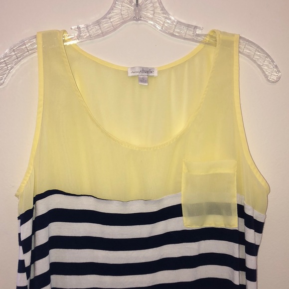 Charming Charlie: Yellow White and Navy Tank Top - Picture 2 of 5